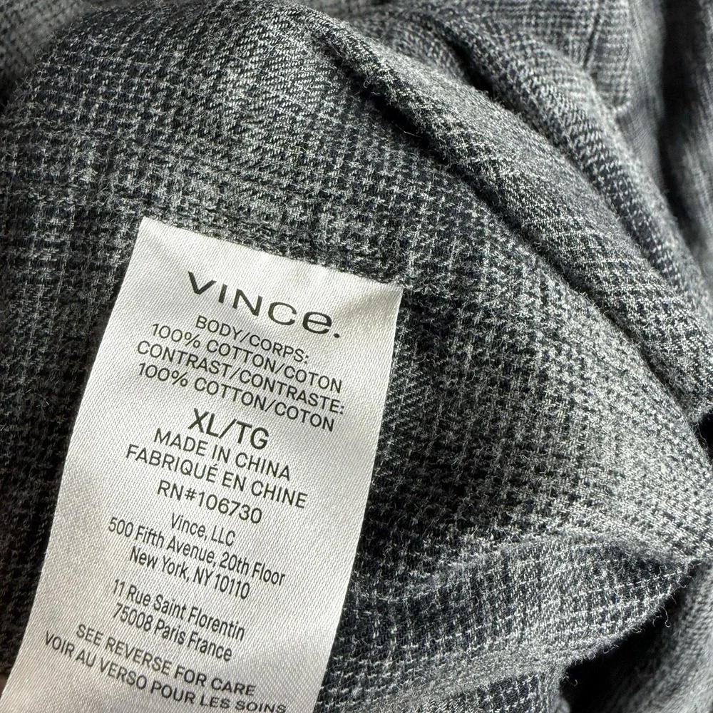 Vince Tonal Shadow Plaid Hoodie Button Down Shirt In Gray Black Men's‎ Size XL